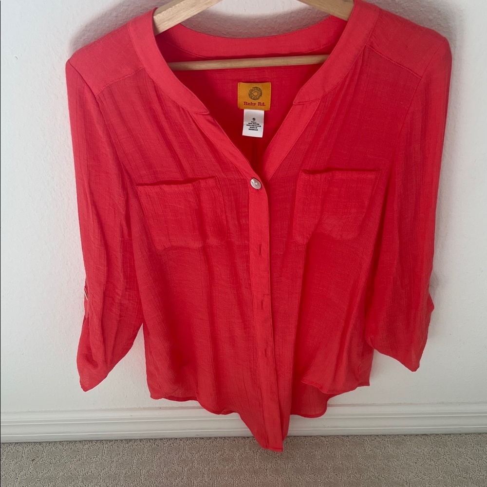 Ruby Rd. Scarlet Button-Up Blouse - Picture 2 of 6